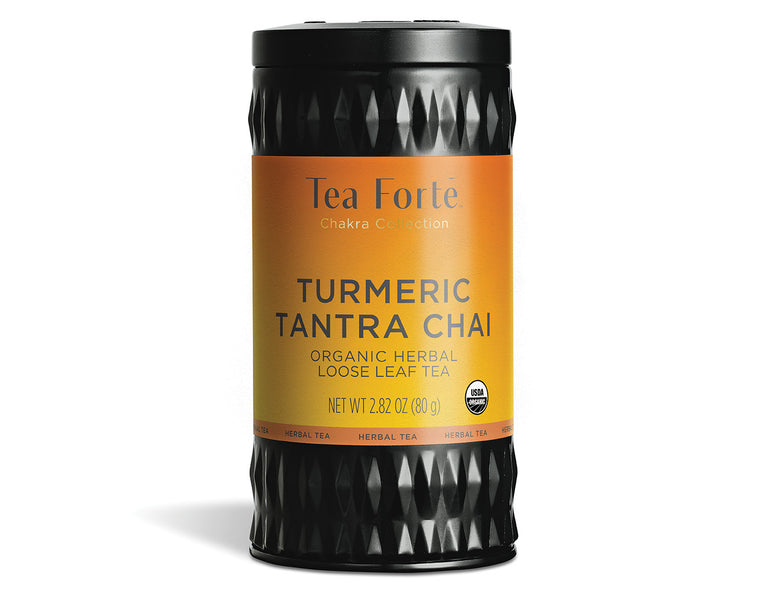 Turmeric Tantra Chai tea in a canister of loose tea