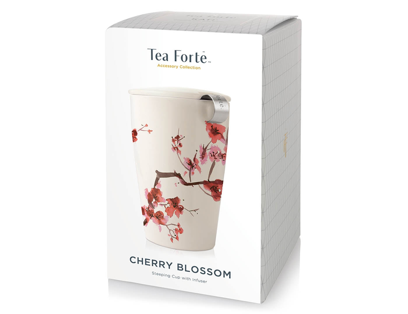 Cherry Blossom design KATI® Steeping cup with infuser showing packaging