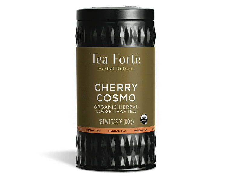 Cherry Cosmo tea in a Loose Leaf Tea Canister