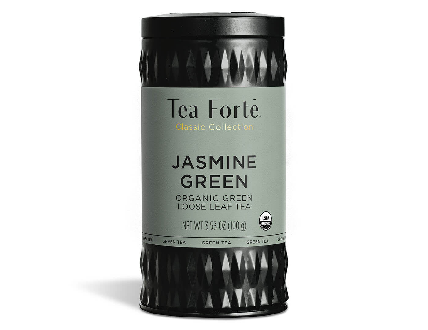 Jasmine Green tea in a canister of loose tea