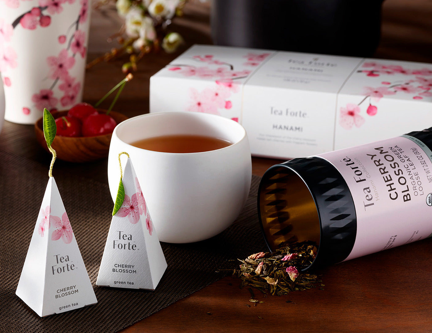 Cherry Blossom Hanami tea in a canister of loose tea