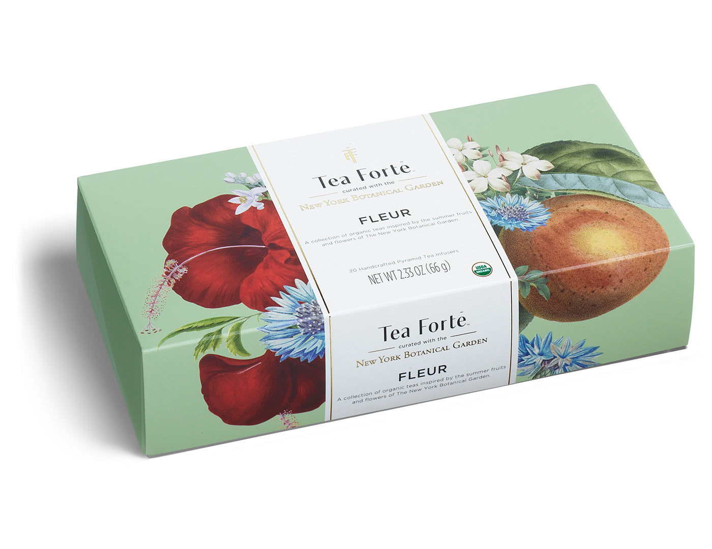 Fleur tea assortment in a 10 count petite presentation box with lid closed