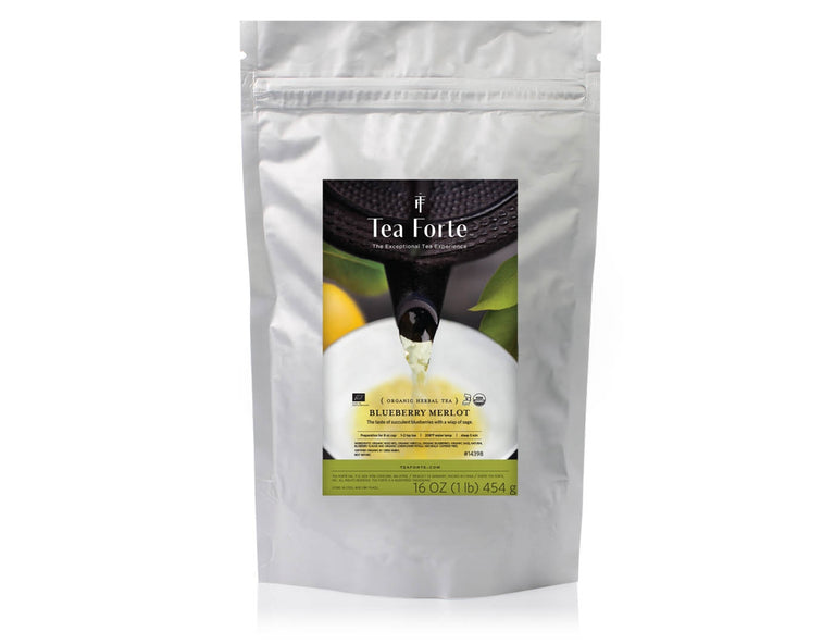 Blueberry Merlot tea in a one pound pouch of loose tea