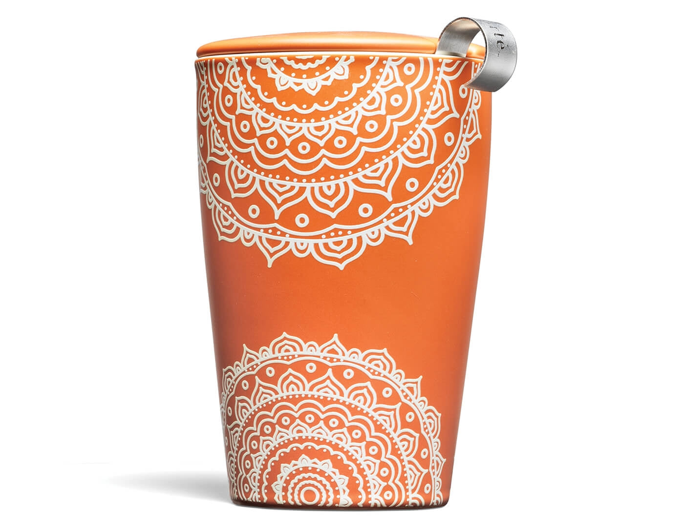 Chakra design KATI® Steeping cup with infuser showing closeup of cup