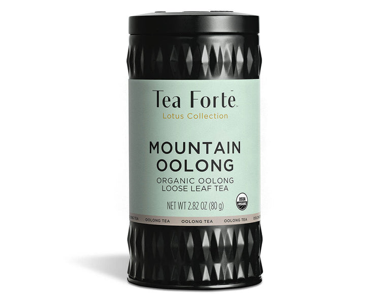 Mountain Oolong tea in a canister of loose tea