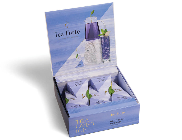 Open box of Blue Mint Nectar Tea Over Ice 5pk