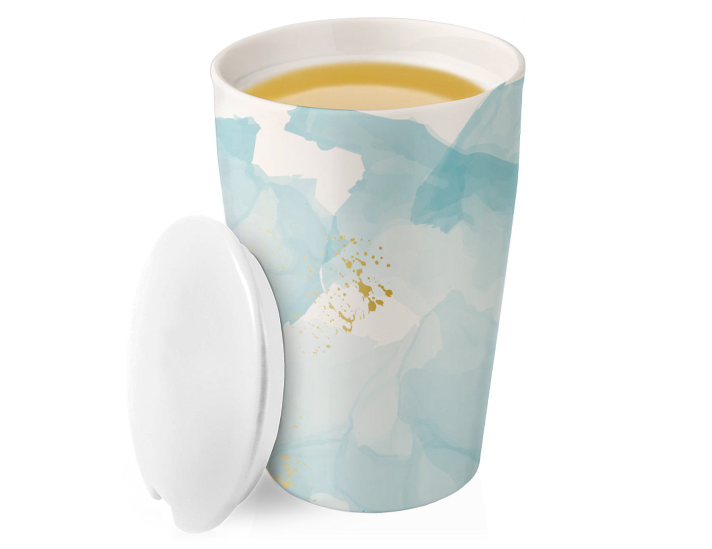 Wellbeing KATI® Steeping Cup with lid off and steeped tea inside cup