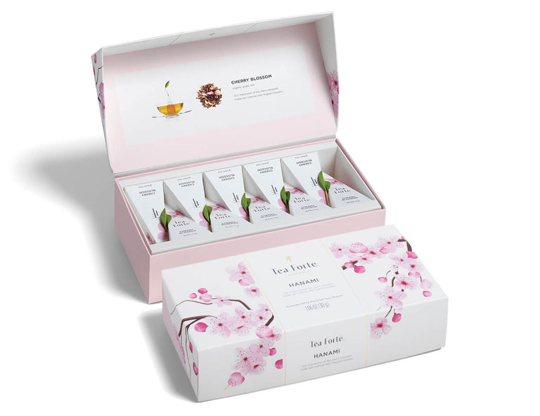 Hanami Collection in a 10 count petite presentation box with lid open and closed