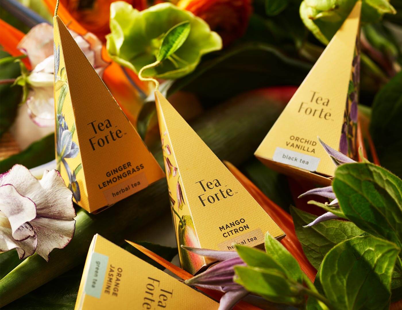 Pyramid infusers from the Paradis Petite Presentation Box with plant greens
