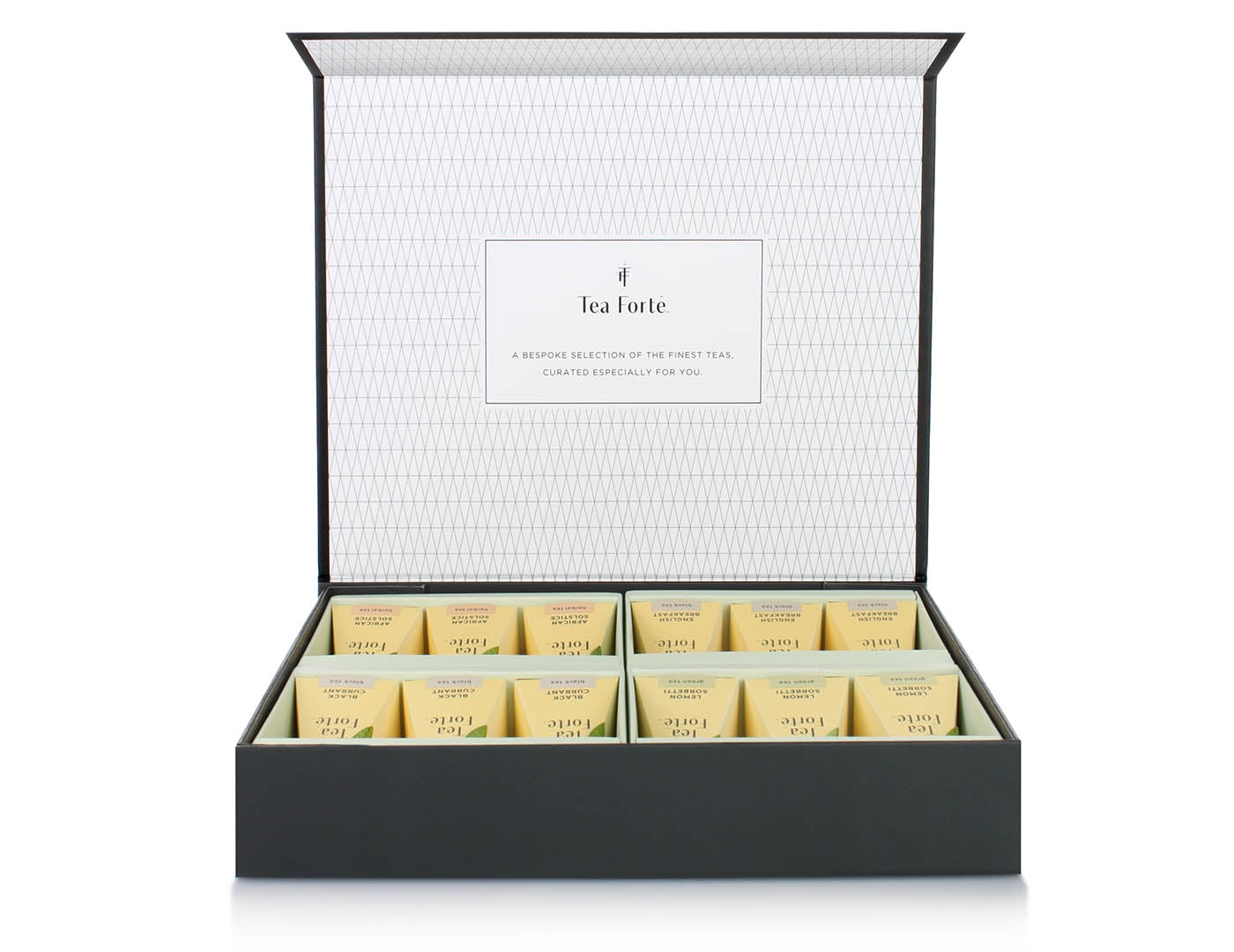 Tea Forté Select Box of 20 pyramid tea infusers, open