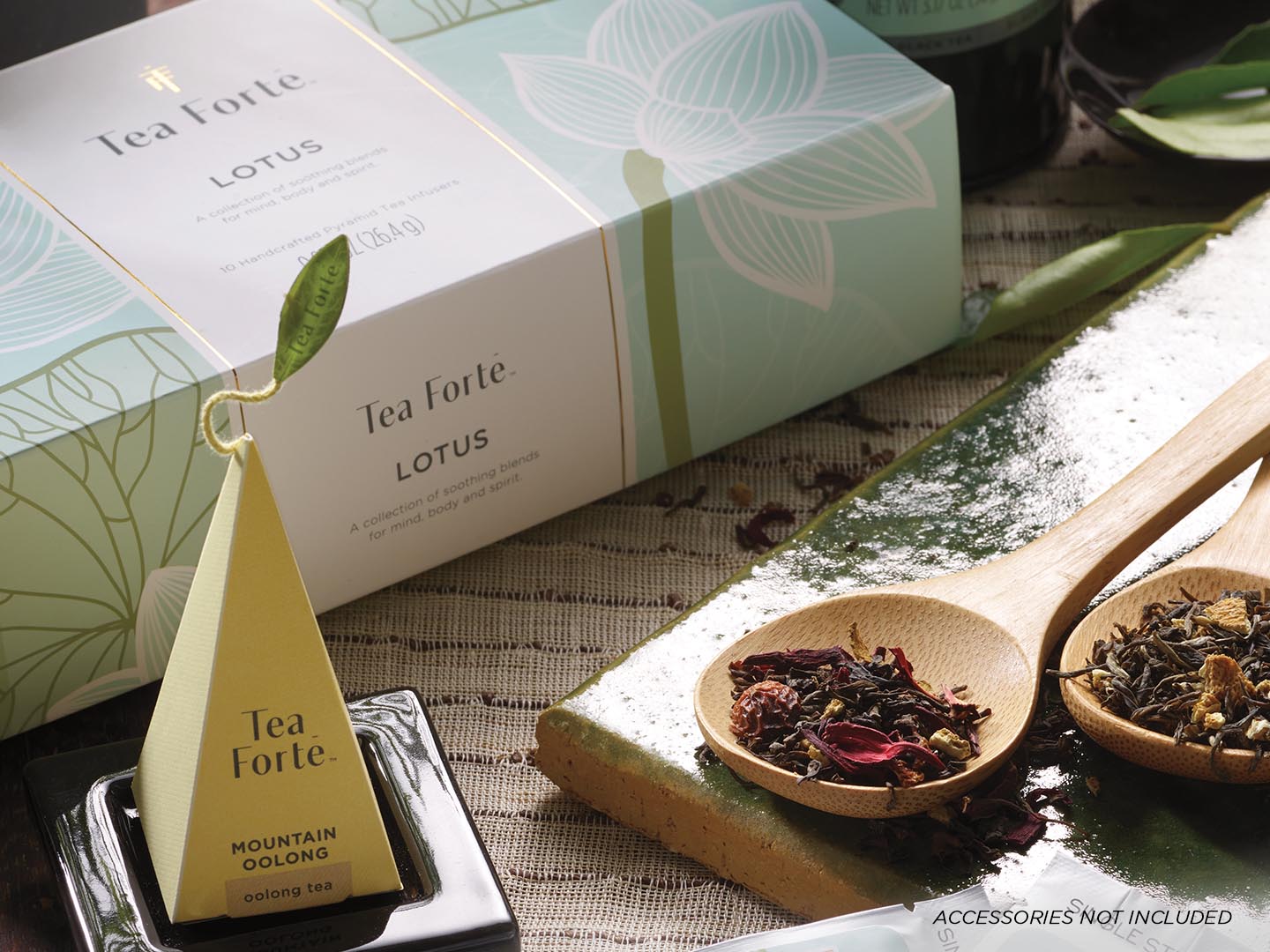 Lotus tea assortment on 10 count petite presentation box table