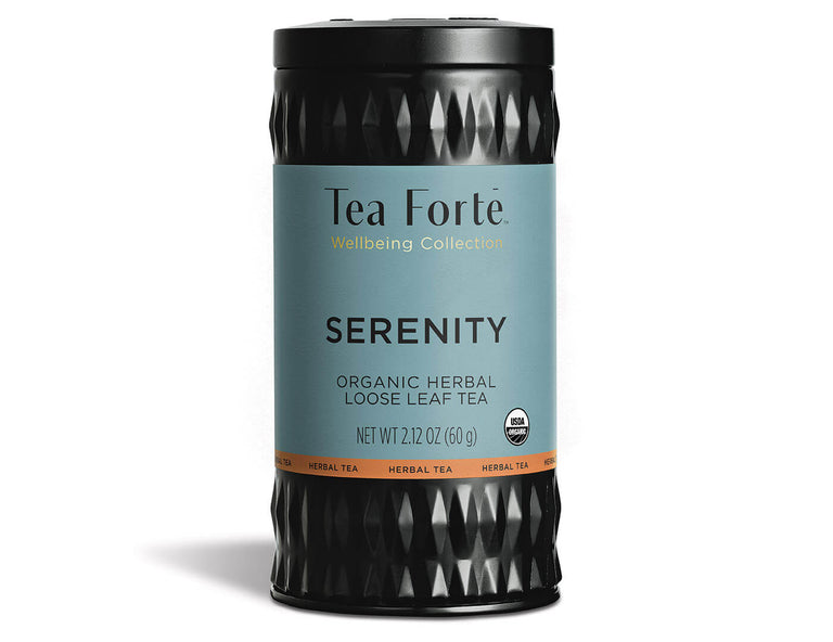 Serenity tea in a canister of loose tea