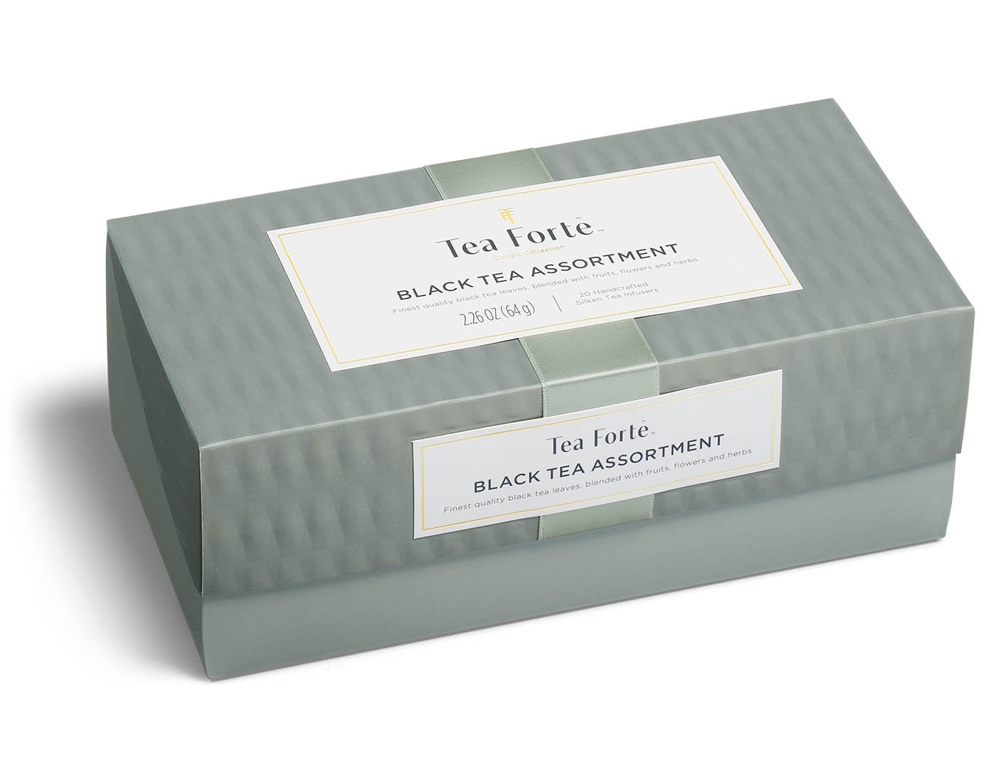 Black tea assortment in a 20 count presentation box with lid closed