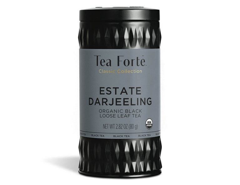 Estate Darjeeling tea in a canister of loose tea