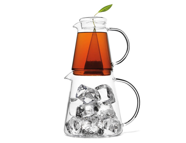 Tea Forte Tea Over Ice Steeping Pitcher + Tea Infuser Blends, Ceylon Gold  Pitcher Sized Ice Tea Infusers (5pk) + Glass Serving & Brewing Pitcher Set