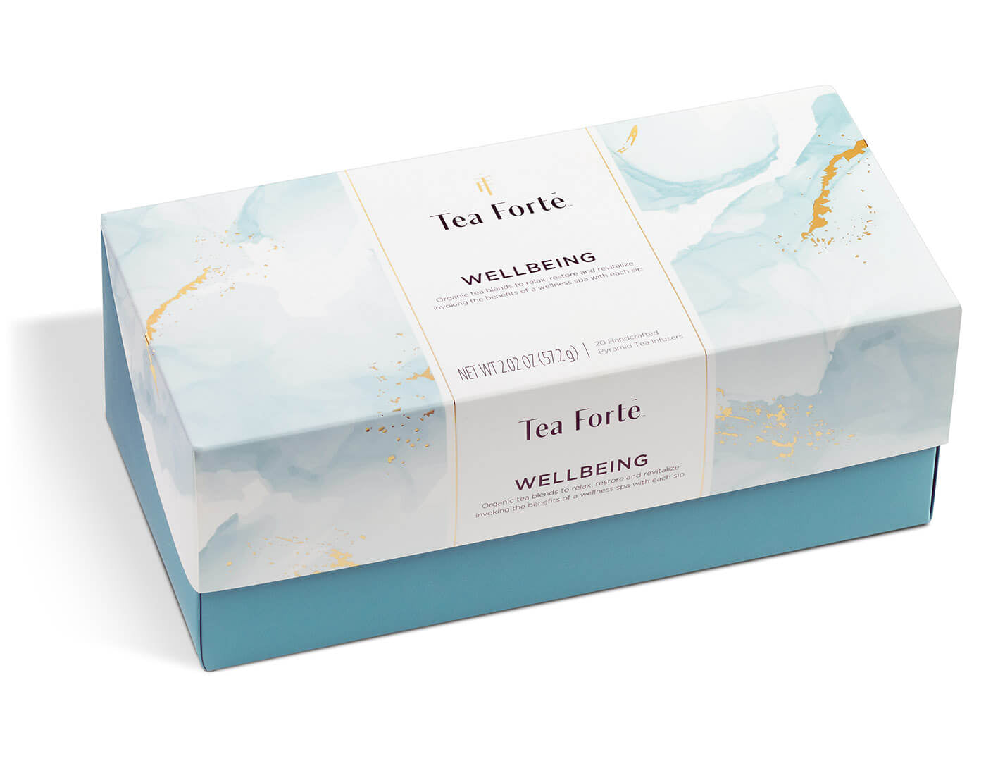 Wellbeing tea assortment in a 20 count presentation box with lid closed