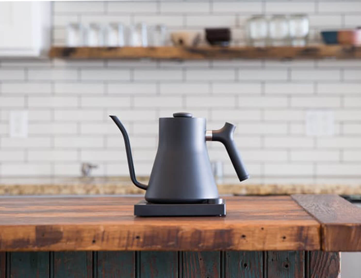 Stagg electric kettle in black on table