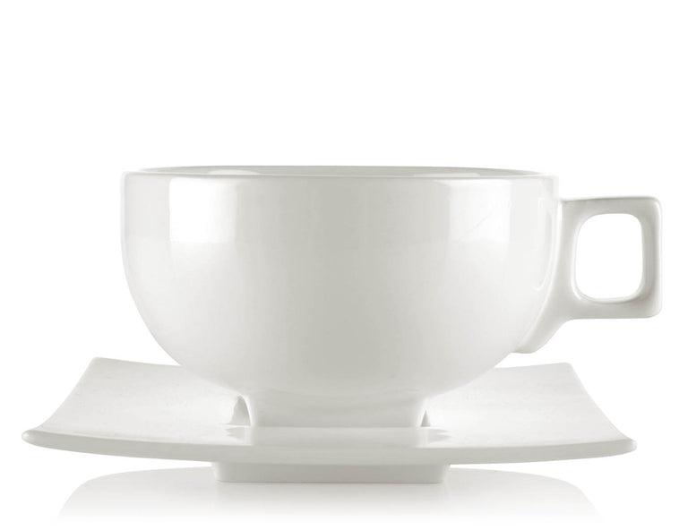 Solstice tea cup and saucer in white